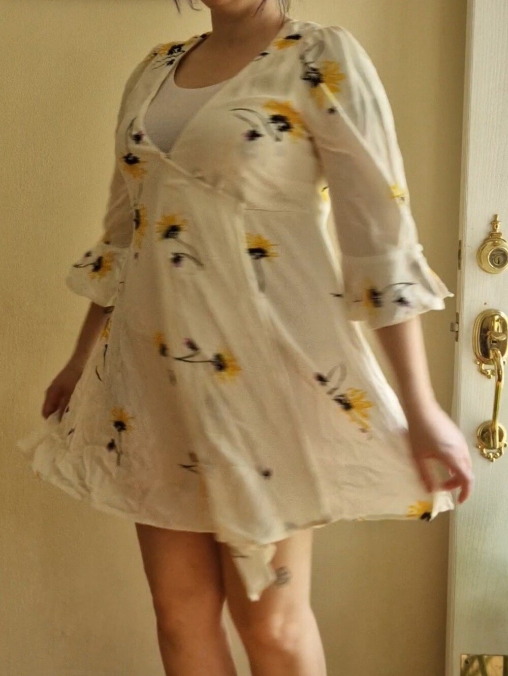 Free People Soft White Yellow Floral Mini Dress